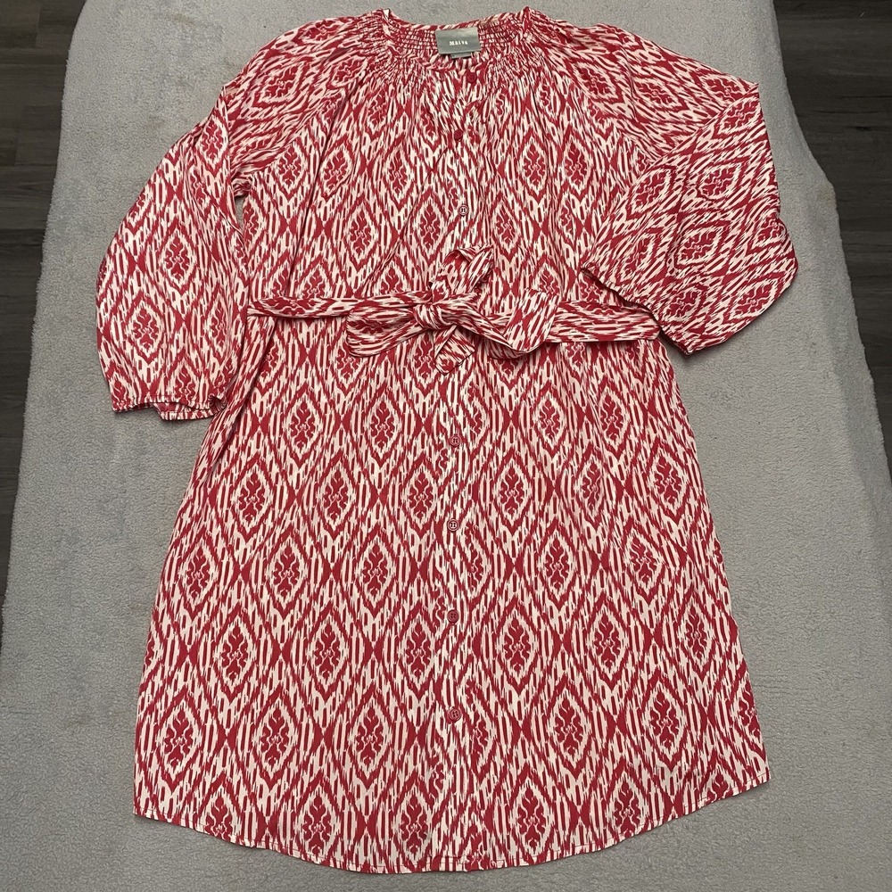 Anthropologie Red and White Printed Midi Dress
